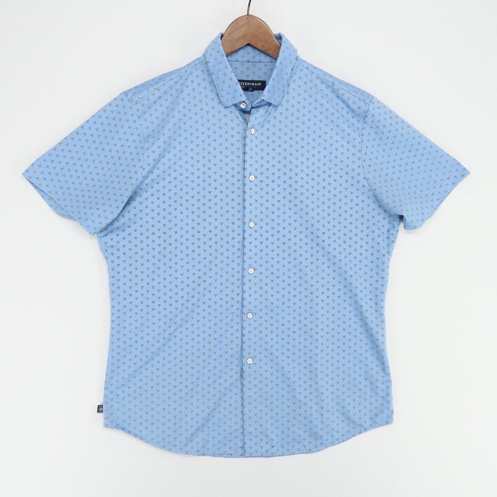 Mizzen+Main Light Blue Patterned Casual Button Down Shirt